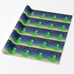Papel De Presente Dinossauro Fofo com Flocos de Neve
