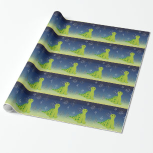 Papel De Presente Dinossauro Fofo com Flocos de Neve