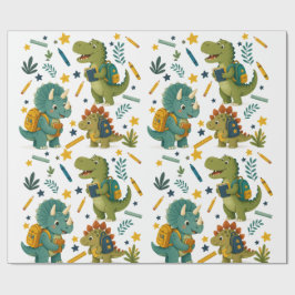 Papel De Presente Dinossauro Fofo Indo à Escola para Crianças