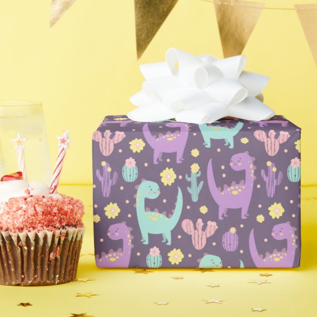 Papel De Presente Dinossauro Gato (Festa de aniversário)