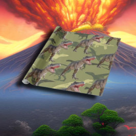 Papel De Presente Dinossauro Padrão de Aniversário Mundo Jurássico