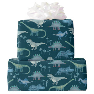 Papel De Presente Dinossauro Padrão Verde