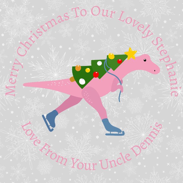 Papel De Presente Dinossauro Rosa de Pé-de-Natal Personalizado (Criador carregado)
