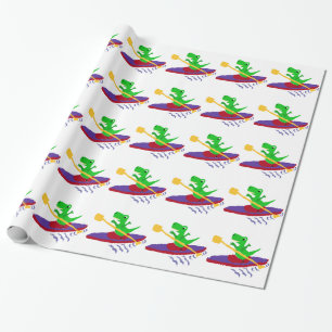 Papel De Presente Dinossauro verde engraçado de T-Rex que Kayaking