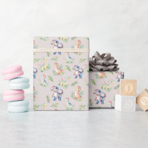 Papel De Presente Dinossauros aquosos a rosa acinzentado