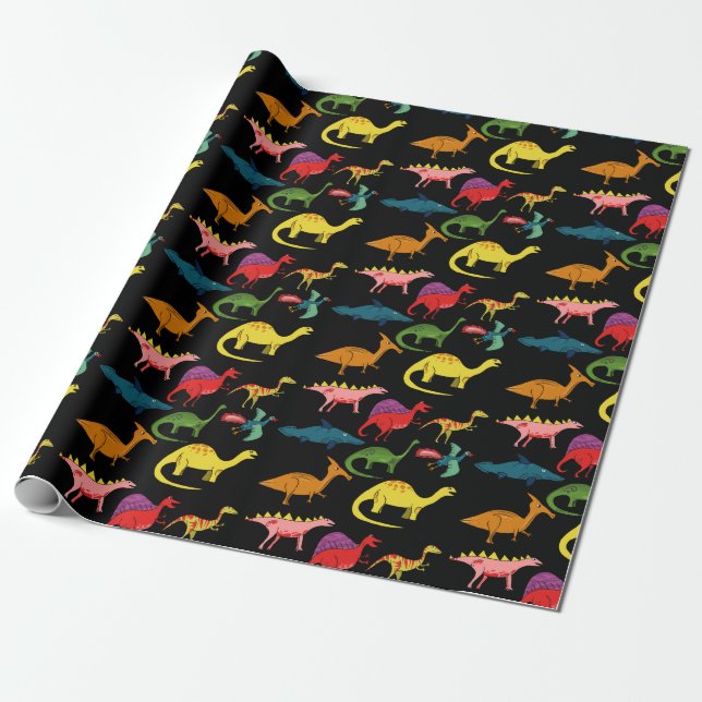 Papel De Presente Dinossauros Coloridos (Desenrolado)
