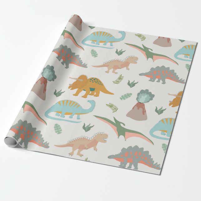 Papel De Presente Dinossauros Crianças Desenho à Mão Boho Padrão de  (Desenrolado)