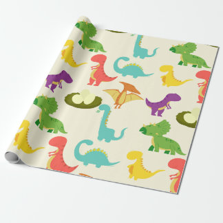 Papel De Presente Dinossauros E Ovos Coloridos Vibrantes