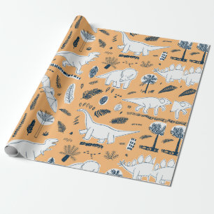 Papel De Presente dinossauros engraçados com padrão de folhas de p