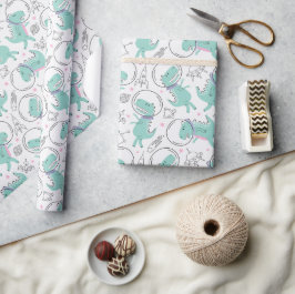 Papel De Presente Dinossauros Espaciais, Dinossauros Cutos, Navio Es