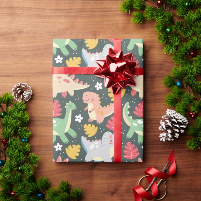 Papel De Presente Dinossauros! Papel de empacotamento (Presente de Natal)