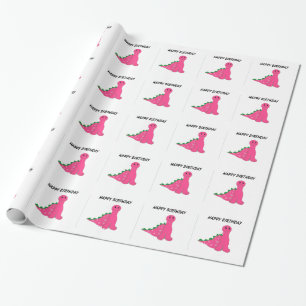 Papel De Presente Dinossauros Rosa