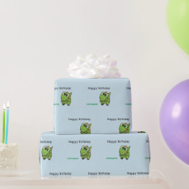 Papel De Presente Dinossauros verdes fofos personalizados azul anive