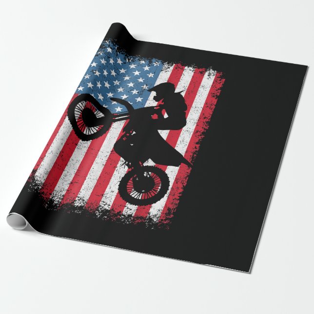 Papel De Presente Dirt Bike American Flag Motocross Biker Men (Desenrolado)