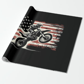 Papel De Presente Dirt Bike American Flag Motocross Biker Vintage EU
