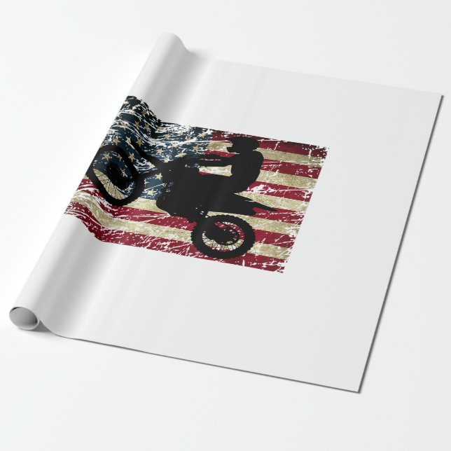 Papel De Presente Dirt Bike USA Flag T-Shirt Motocross American Flag (Desenrolado)