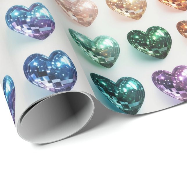 Papel De Presente Disco Ball Pride Heart Wrap (Ponta do rolo)