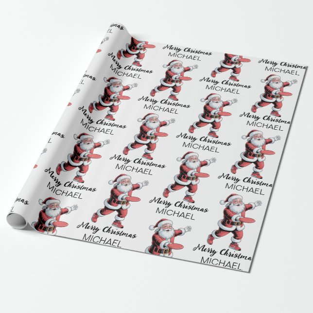 Papel De Presente Disco de Natal Personalizado de Golfe Disc Santa C (Desenrolado)