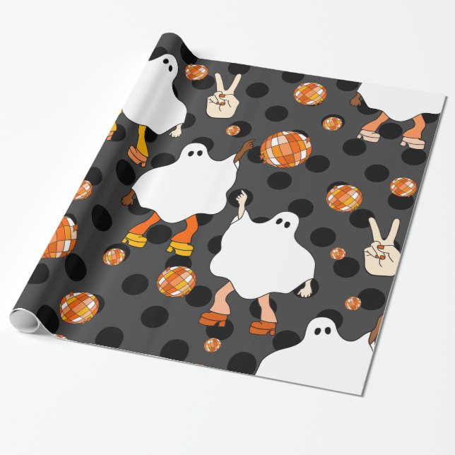 Papel De Presente disco halloween africano fantasma laranja (Desenrolado)