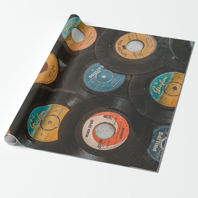 Papel De Presente Discos Clássicos de Vinil Preto (Desenrolado)