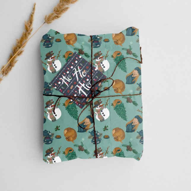 Papel De Presente Diseño con chica, galletas y té, muñecos y ciervo. (Criador carregado)