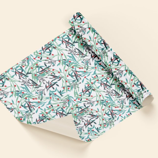 Papel De Presente diseño floral con hojas y frutos de acebo (Criador carregado)