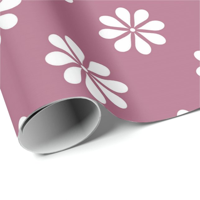 Papel De Presente Disias brancas com fundo rosa (Ponta do rolo)