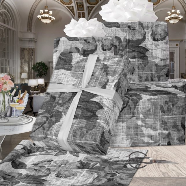 Papel De Presente Dissociação Botânica Floral Branca e Preta (Criador carregado)