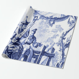 Papel De Presente Dissociação de Chinoiserie Azul e Branco Chinês