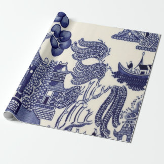 Papel De Presente Dissociação de Chinoiserie Azul e Branco Chinês
