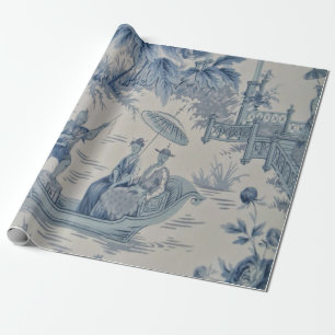 Papel De Presente Dissociação de Chinoiserie Azul e Branco Chinês
