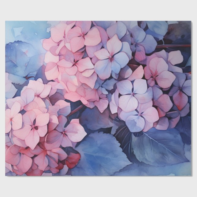 Papel De Presente Dissociação de Hydrangea de Aquarela Rosa e Púrpur (Aberto)