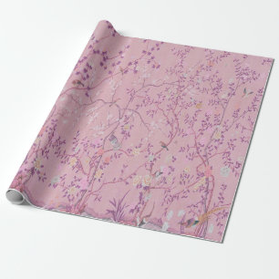 Papel De Presente Dissociação de pássaros de Chinoiserie Rosa