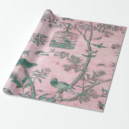 Papel De Presente Dissociação de pássaros de Chinoiserie Rosa