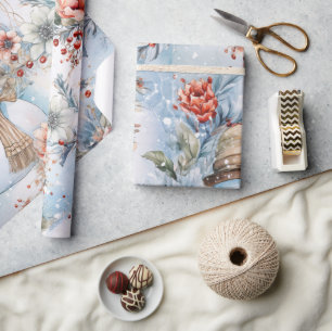 Papel De Presente Dissociação Festiva Festiva Floral Snowman