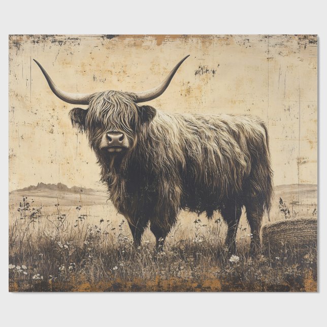 Papel De Presente Dissociação Rustic Highland Cattle (Aberto)