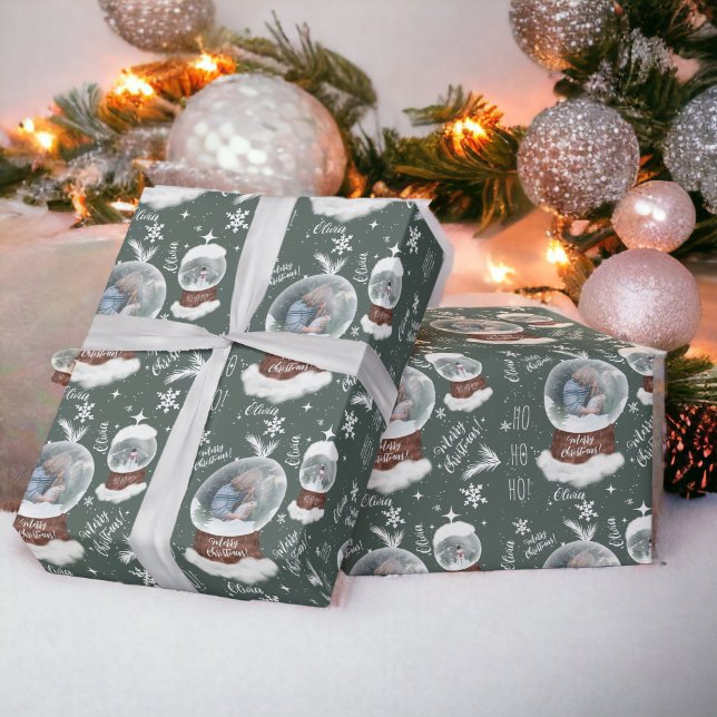 Papel De Presente Diversão alegre da ilustração de Natal do snowglob (Fun merry Christmas illustration photo snowglobe Wrapping Paper)