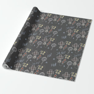 Papel De Presente Diversão Amarelinha Educacional Giz Padrão Cinza C