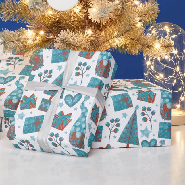 Papel De Presente Diversão Azul Festivo Gonçalo Feliz de Natal (Feriados)