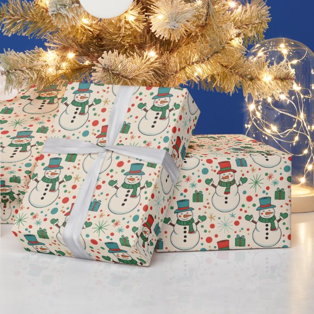 Papel De Presente Diversão com Boneco de Neve Retrô (Feriados)