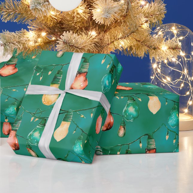 Papel De Presente Diversão com Luzes de Natal Retrô Fofas e Modernas (Feriados)