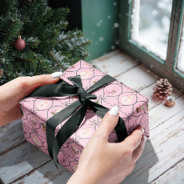 Papel De Presente Diversão de Natais vintages Retro Cor de Fita Rosa