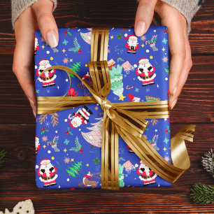 Papel De Presente Diversão de Natal Papai Noel Azul Desenxabido