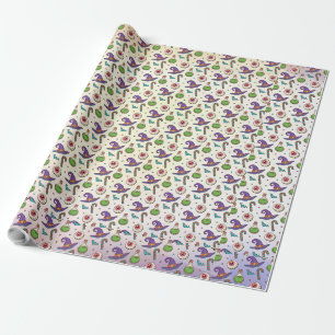 Papel De Presente Diversão do Dia das Bruxas Roxo,Garrafa de Bruxas
