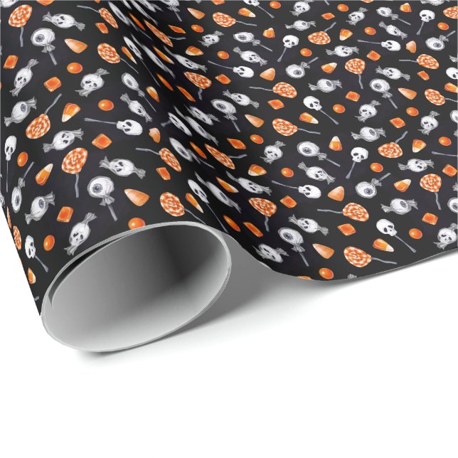 Papel De Presente Diversão Gothic Spooky Skull Skull Eyeball Candy H (Ponta do rolo)