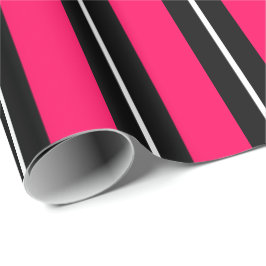 Papel De Presente Diversão & Listras Rosa, Preto e Branco Modernas