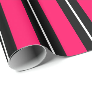 Papel De Presente Diversão & Listras Rosa, Preto e Branco Modernas