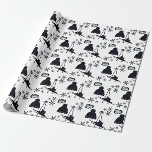 Papel De Presente Diversão, mínima, designs de esqui em fundo branco