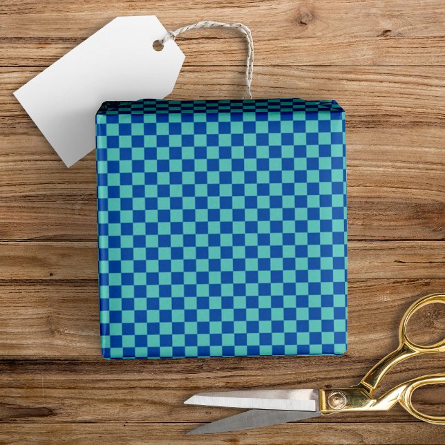 Papel De Presente Diversão Moderna Mini Verificada Azul + Aqua (Criador carregado)
