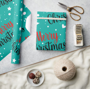 Papel De Presente Diversão Moderno Teal Feliz Natal Script